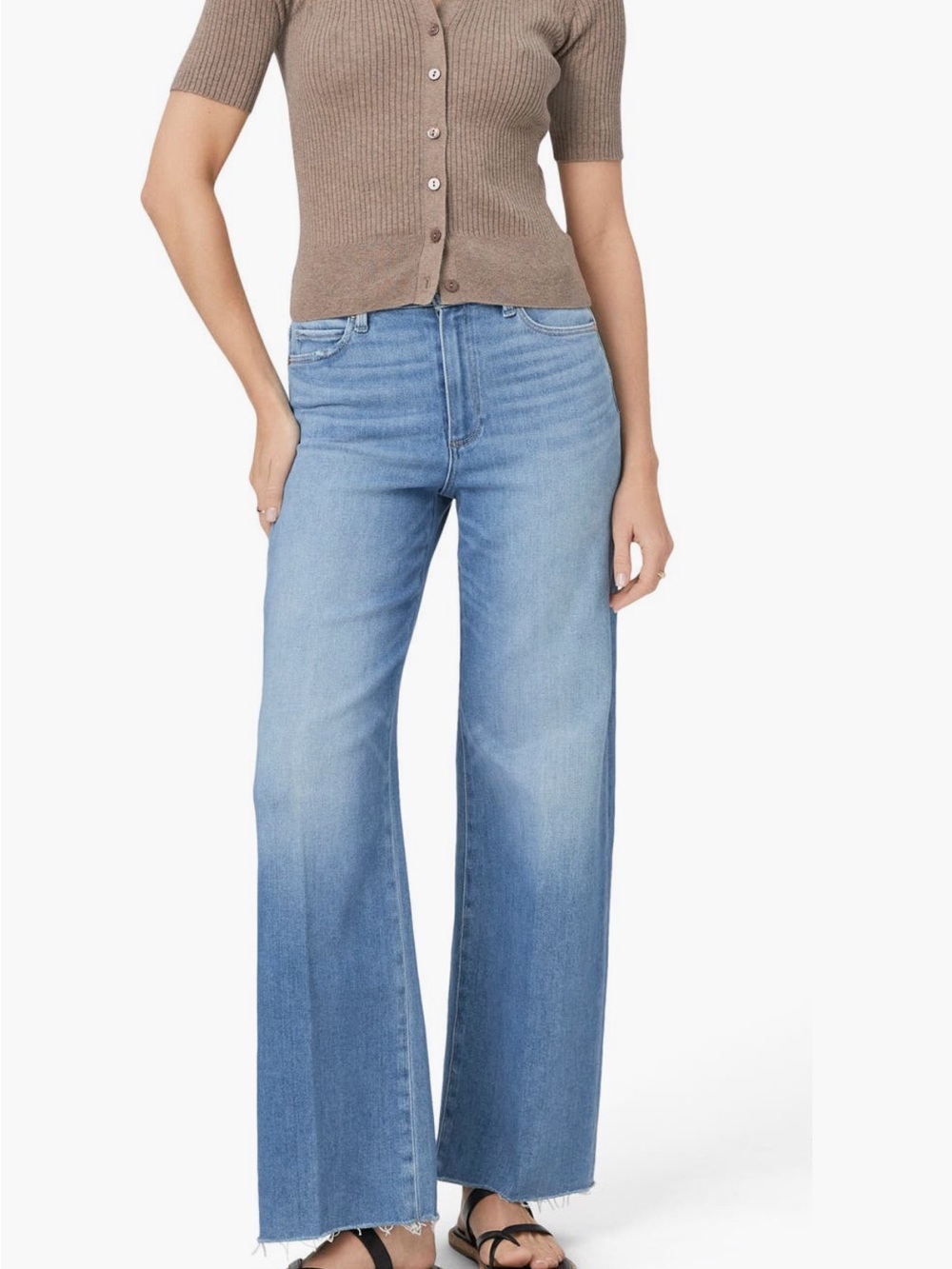 Paige Anessa high waist raw hem wide leg jeans - Picture 6 of 7